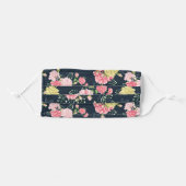 Chic Navy And Pink Elegant Floral Rose Pattern Adult Cloth Face Mask (Front, Folded)