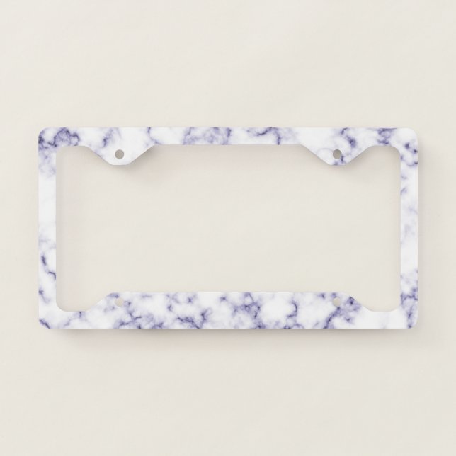 Chic Navy and White Faux Marble Personalized Name License Plate Frame (Front)