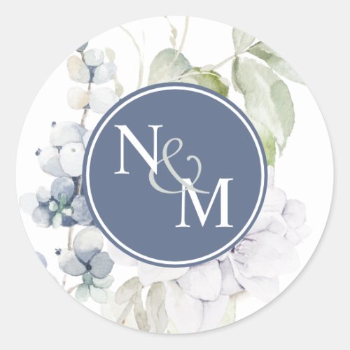 Chic Navy and White Floral Monogram Envelope Seal