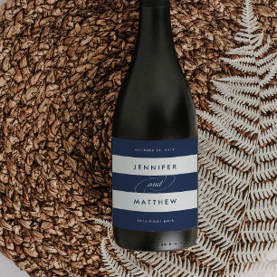 Chic Navy and White Stripe Wedding Wine Labels