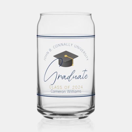 Chic Navy Blue 2024 Graduation Keepsake Gift Can Glass