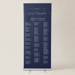 Chic Navy Blue Alphabetical Wedding Seating Chart Retractable Banner