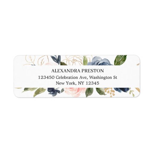 Chic Navy Blue and Blush Pink Floral Wedding Label