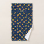 Chic Navy Blue And Gold Paw Print Custom Dog Towel<br><div class="desc">Why use a worn out cloth to clean your dog's paws after a muddy walk? He will just be as happy to have a fashionable, trendy, personalized towel (and nobody will ever steal it again to clean up the kitchen floor)! Elegant paw print pattern with name to personalize. Main colors...</div>