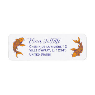 Chic Navy blue and orange Koi fish return address Label