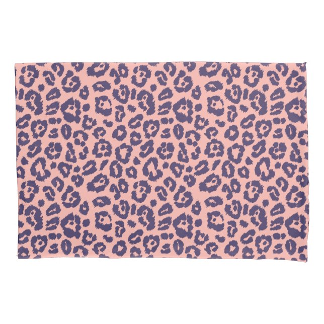 Chic Navy Blue and Pink Leopard Print Pillow Case (Front)