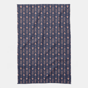 Chic Navy Blue and Rose Gold Foil Tribal Arrows Kitchen Towel
