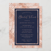 Chic Navy Blue and Rose Gold Glitter Bridal Shower Invitation (Front/Back)