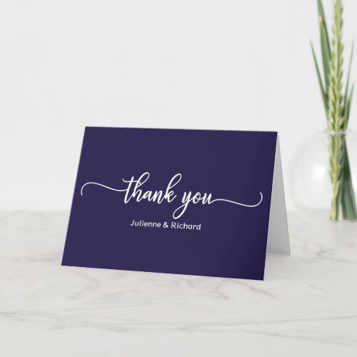 Chic Navy Blue And White Calligraphy Thank You Card