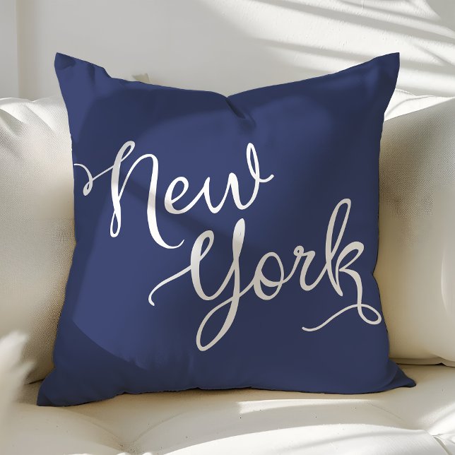 Chic Navy Blue and White New York Typography Throw Pillow (Creator Uploaded)