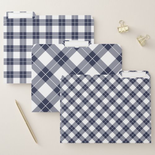 Chic Navy Blue and White Plaid Pattern File Folder