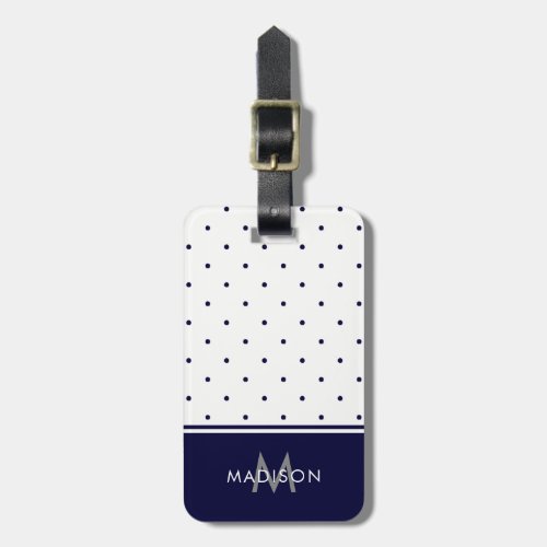 Chic Navy Blue and White Polka Dots Luggage Tag