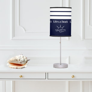 Chic Navy Blue and White Stripes Nautical Table Lamp