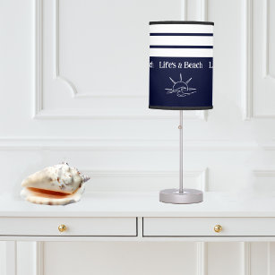Chic Navy Blue and White Stripes Nautical  Table Lamp