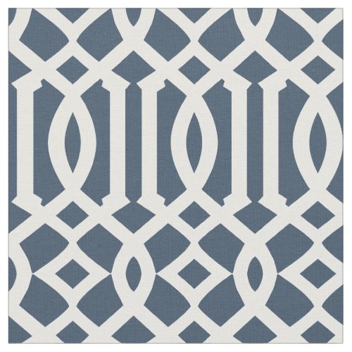 Chic Navy Blue and White Trellis Lattice Pattern Fabric
