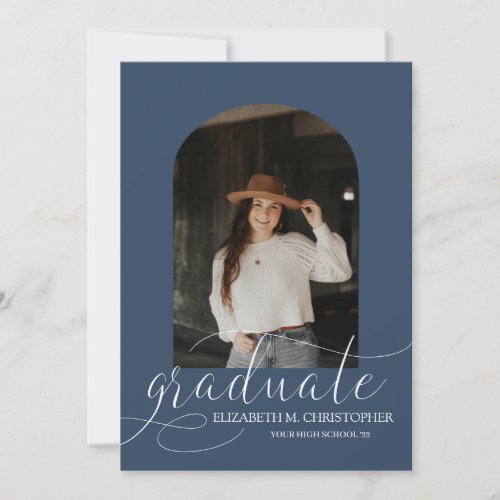 Chic Navy Blue Arch 5 Photo Collage Graduation Announcement