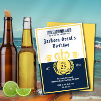Chic Navy Blue Beer Label Brewery Theme Birthday