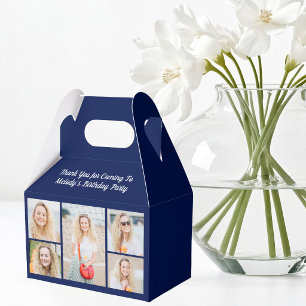 Chic Navy Blue Birthday Photo Collage Party Favor Boxes