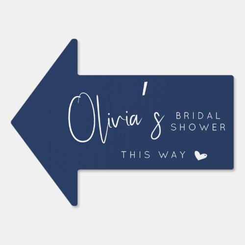 Chic navy blue bridal shower this way arrow sign