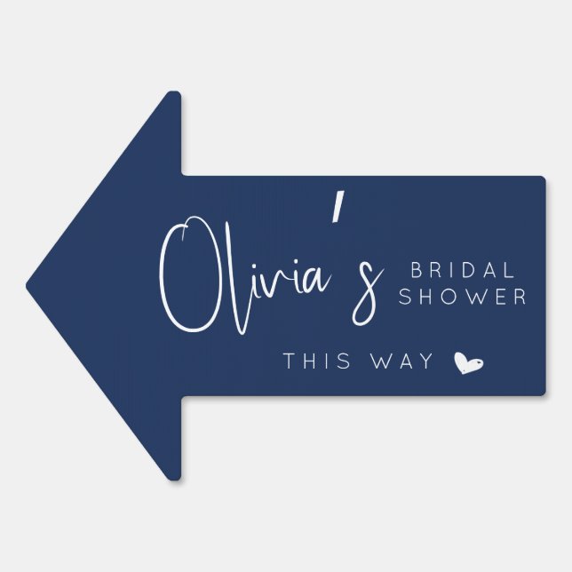 Chic navy blue bridal shower this way arrow sign (Front)