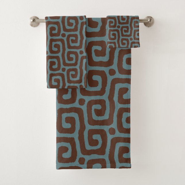 chic navy Blue &Brown Abstract Pattern  Bath Towel Set (Insitu)