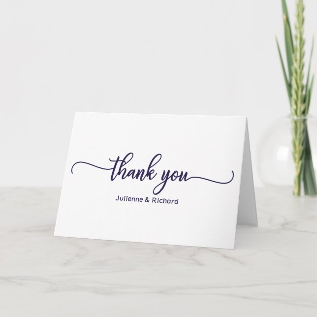 Chic Navy Blue Calligraphy Thank You Card (Front)