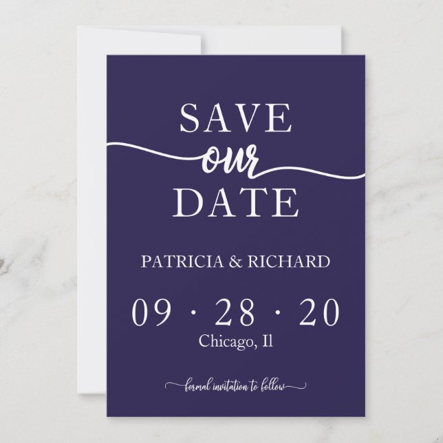 Chic Navy Blue Calligraphy Wedding Save The Date Invitation (Front)