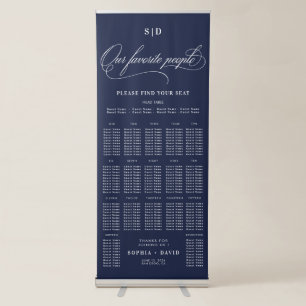 Chic Navy Blue Calligraphy Wedding Seating Chart Retractable Banner