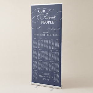 Chic Navy Blue Calligraphy Wedding Seating Chart Retractable Banner