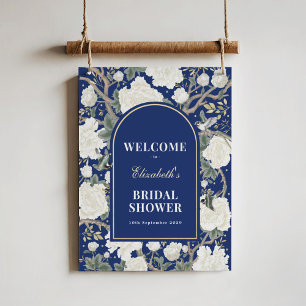 Chic Navy Blue Chinoiserie Bridal Shower Welcome Poster