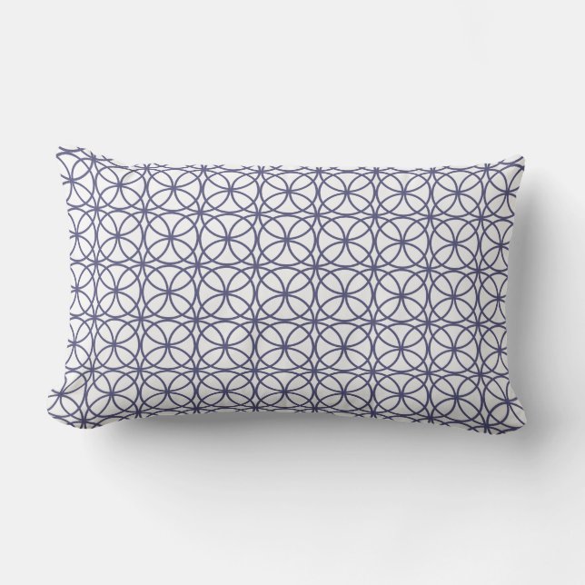 Chic Navy Blue Circle Geometric Pattern Outdoor Lumbar Pillow (Front)