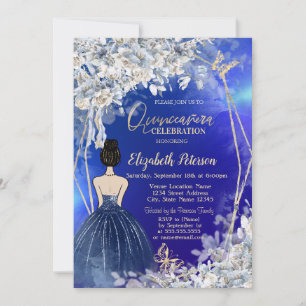 Chic Navy Blue Dress Girl,Blue Flowers Quinceanera Invitation