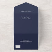 Chic navy blue elegant calligraphy wedding all in one invitation | Zazzle