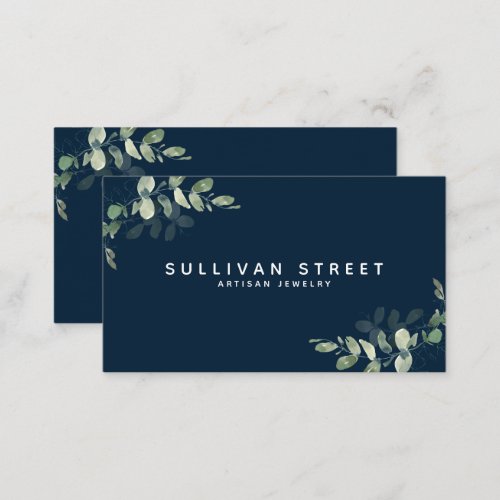 Chic Navy Blue Eucalyptus  Business Card