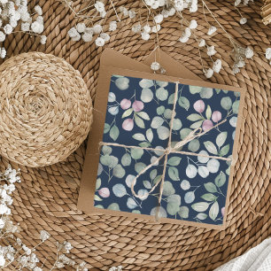 Chic Navy Blue & Eucalyptus Wedding Wrapping Paper