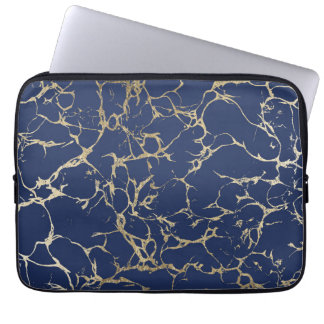 Chic navy blue faux gold foil marble pattern laptop sleeve