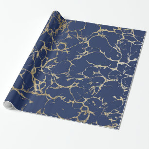 Chic navy blue faux gold foil marble pattern wrapping paper