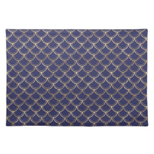 Chic Navy Blue Faux Gold Scallop Pattern Cloth Placemat