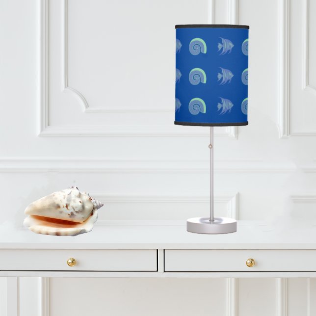 Chic Navy Blue Fish and Shell Beach House  Table Lamp (Creator Uploaded)