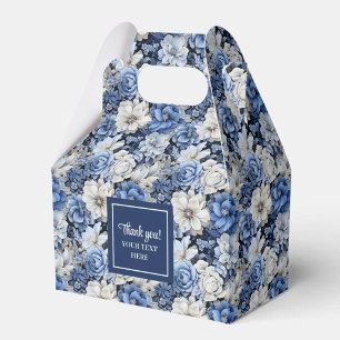 Chic Navy Blue Flowers Custom Name Favor Box