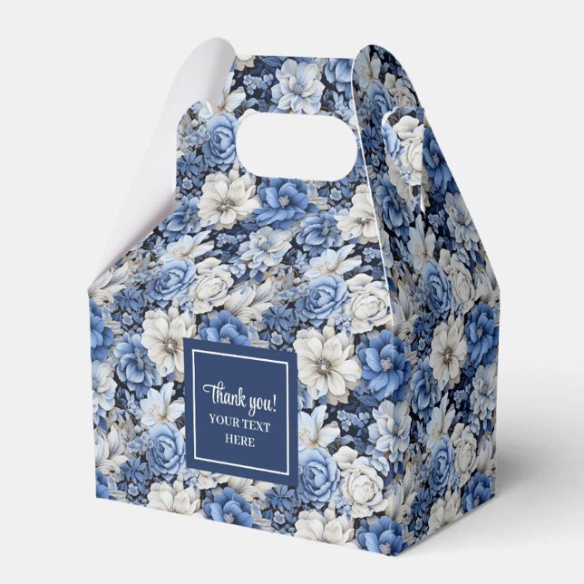 Chic Navy Blue Flowers Custom Name Favor Box (Chic Navy Blue Flowers Custom Name Favor Box)