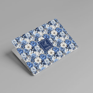 Chic Navy Blue Flowers Custom Name Laptop Skin