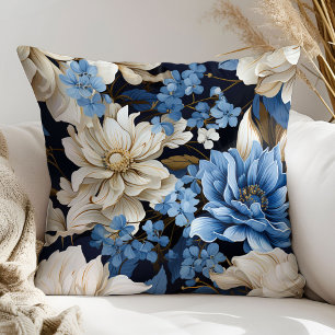 Chic Navy Blue Flowers Decorative Pillow