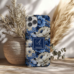 Chic Navy Blue Flowers Stylish iPhone Case Cover