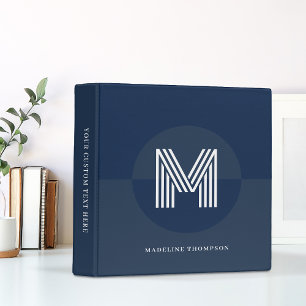 Chic Navy Blue Geometric Modern Monogram 3 Ring Binder