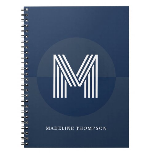 Chic Navy Blue Geometric Modern Monogram Notebook