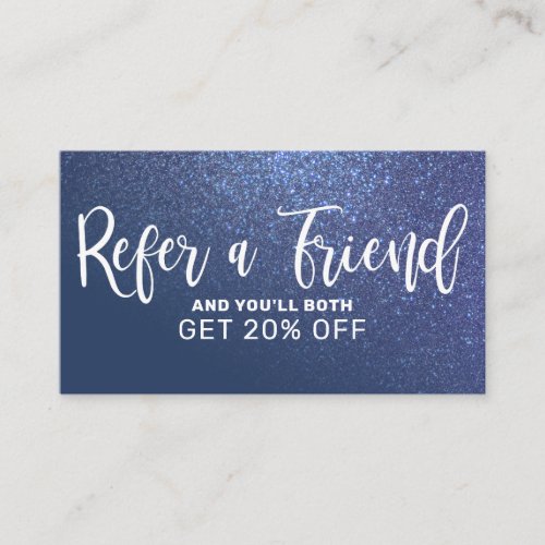 Chic Navy Blue Glitter Gradient Typography Referral Card