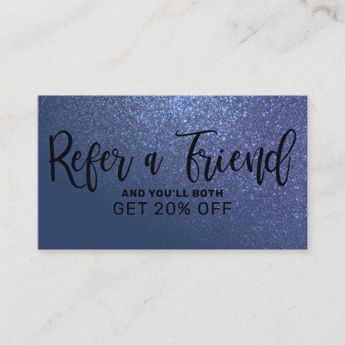 Chic Navy Blue Glitter Gradient Typography Referral Card