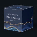 Chic Navy Blue Gold Agate Bat Mitzvah Square Party Favor Boxes<br><div class="desc">Elegant navy blue and gold agate decorates this modern square Bat Mitzvah party favor box. Your daughter's name is written in beautiful formal script under the Star of David. Perfect for a chic,  stylish Jewish family celebrating a girl being called to the Torah.</div>