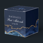 Chic Navy Blue Gold Agate Bat Mitzvah Square Party Favor Boxes<br><div class="desc">Elegant navy blue and gold agate decorates this modern square Bat Mitzvah party favor box. Your daughter's name is written in beautiful formal script under the Star of David. Perfect for a chic,  stylish Jewish family celebrating a girl being called to the Torah.</div>